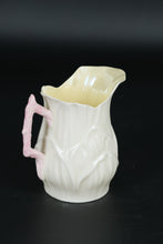 Load image into Gallery viewer, Vintage Belleek Ireland Creamer &amp; Sugar Bowl – Yellow Interior, Pink Handle
