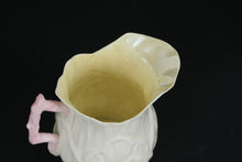 Load image into Gallery viewer, Vintage Belleek Ireland Creamer &amp; Sugar Bowl – Yellow Interior, Pink Handle

