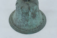 Load image into Gallery viewer, Antique Chinese Bronze Bell (Temple or Ritual Bell) with Internal Clapper – Verdigris Patina (9” Tall)

