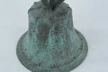 Load image into Gallery viewer, Antique Chinese Bronze Bell (Temple or Ritual Bell) with Internal Clapper – Verdigris Patina (9” Tall)
