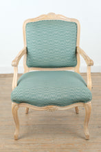 Load image into Gallery viewer, French Louis XV Style Upholstered Bergère Accent Chair in Distressed Painted Finish
