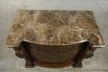 Load image into Gallery viewer, Bernhardt Empire Style Burl Wood Bachelor’s Chest with Marble Top and Lion Carvings
