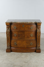 Load image into Gallery viewer, Bernhardt Empire Style Burl Wood Bachelor’s Chest with Marble Top and Lion Carvings
