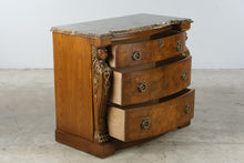 Load image into Gallery viewer, Bernhardt Empire Style Burl Wood Bachelor’s Chest with Marble Top and Lion Carvings
