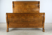Load image into Gallery viewer, Bernhardt King Size Burl Wood Sleigh Bed with Carved Feet
