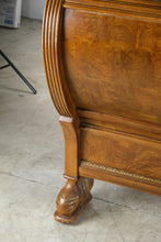 Load image into Gallery viewer, Bernhardt King Size Burl Wood Sleigh Bed with Carved Feet
