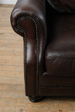 Load image into Gallery viewer, Bernhardt Brown Leather Three Cushion Sofa with Nailhead Trim
