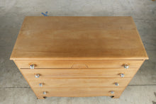 Load image into Gallery viewer, Vintage Solid Birch Four Drawer Chest of Drawers with Carved Fan Motif
