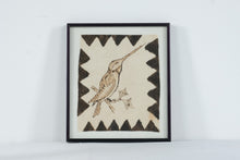 Load image into Gallery viewer, Vintage Folk Art Bird Pyrography on Hide Framed 11 x 10
