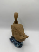 Load image into Gallery viewer, Ceramic Goose Figurine Brown Waterfowl Bird Sculpture Blue Glazed Base 10 Inch
