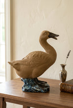Load image into Gallery viewer, Ceramic Goose Figurine Brown Waterfowl Bird Sculpture Blue Glazed Base 10 Inch
