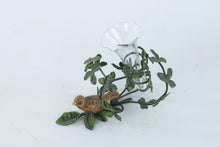 Load image into Gallery viewer, Bird Vine Glass Bud Vase Metal Candle Holder Decorative Accent
