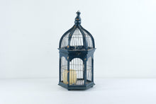 Load image into Gallery viewer, Blue Wood Metal Birdcage Lantern Candle Holder 21 Inch Decorative Cage

