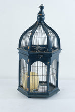 Load image into Gallery viewer, Blue Wood Metal Birdcage Lantern Candle Holder 21 Inch Decorative Cage

