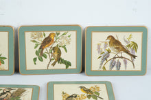 Load image into Gallery viewer, Vintage English Bird and Floral Coasters Set of 7 Green Felt Back Gold Trim
