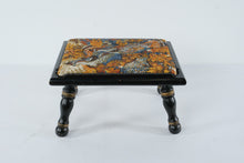 Load image into Gallery viewer, Vintage Hunting Bird Upholstered Footstool Black Wood Needlepoint Ottoman
