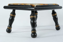 Load image into Gallery viewer, Vintage Hunting Bird Upholstered Footstool Black Wood Needlepoint Ottoman
