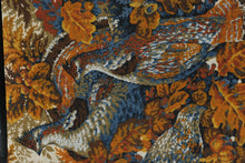 Load image into Gallery viewer, Vintage Hunting Bird Upholstered Footstool Black Wood Needlepoint Ottoman
