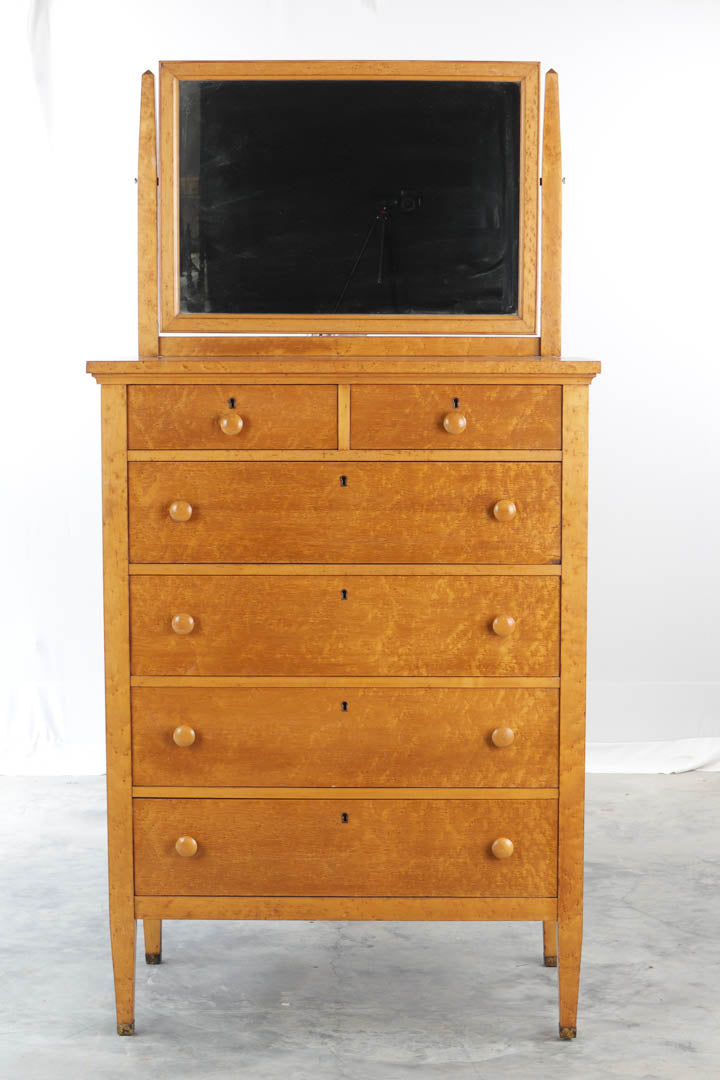 Bird's Eye Maple 6-Drawer Chest of Drawers and Mirror