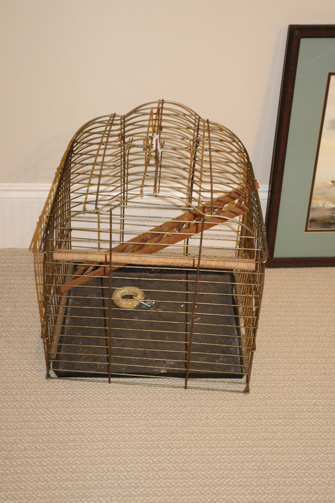 Vintage Metal Birdcage with Perch & Tray