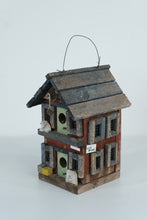 Load image into Gallery viewer, Rustic Handcrafted Two-Story Wooden Birdhouse – 12&quot; Tall – Distressed Folk Art Style
