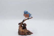 Load image into Gallery viewer, Hand Carved Eastern Bluebird Wood Sculpture Signed Folk Art Bird
