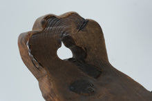 Load image into Gallery viewer, Pair of Rustic Spanish Carved Wood Accent Chairs with Clover Cutout Backs – Sculptural Solid Wood Seating
