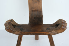 Load image into Gallery viewer, Pair of Rustic Spanish Carved Wood Accent Chairs with Clover Cutout Backs – Sculptural Solid Wood Seating
