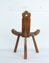 Load image into Gallery viewer, Pair of Rustic Spanish Carved Wood Accent Chairs with Clover Cutout Backs – Sculptural Solid Wood Seating
