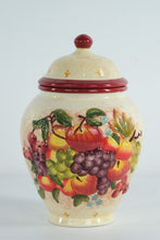 Load image into Gallery viewer, Hand-Painted “Nonni’s” Biscotti Jar – Fruit Motif Ceramic Canister
