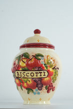 Load image into Gallery viewer, Hand-Painted “Nonni’s” Biscotti Jar – Fruit Motif Ceramic Canister
