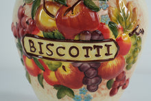 Load image into Gallery viewer, Hand-Painted “Nonni’s” Biscotti Jar – Fruit Motif Ceramic Canister
