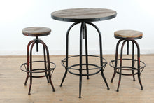 Load image into Gallery viewer, Industrial Reclaimed Wood Adjustable Pub Table and Stool Set ARHAUS Round Metal Base
