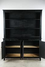 Load image into Gallery viewer, Black Painted Wood Buffet Cabinet and Open Hutch
