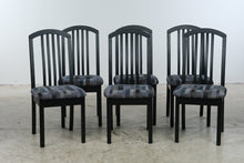 Load image into Gallery viewer, Set of 6 Postmodern Black Wood Slat Back Dining Chairs with Geometric Upholstery
