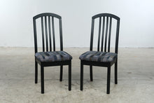 Load image into Gallery viewer, Set of 6 Postmodern Black Wood Slat Back Dining Chairs with Geometric Upholstery

