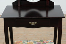 Load image into Gallery viewer, Black Cherry Finish Vanity Table with Mirror and Upholstered Bench
