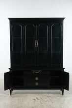 Load image into Gallery viewer, Rare Black Glass China Cabinet with Brass Hardware

