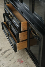 Load image into Gallery viewer, Rare Black Glass China Cabinet with Brass Hardware
