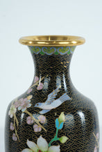 Load image into Gallery viewer, Cloisonné Enamel Vase with Bird &amp; Blossom Motif on Stand
