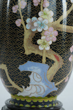 Load image into Gallery viewer, Cloisonné Enamel Vase with Bird &amp; Blossom Motif on Stand
