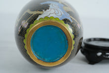 Load image into Gallery viewer, Cloisonné Enamel Vase with Bird &amp; Blossom Motif on Stand
