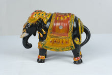 Load image into Gallery viewer, Hand Painted Indian Elephant Figurine Black Orange Yellow Ceremonial Decor 11 Inch
