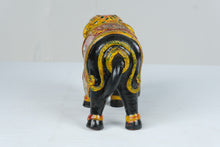 Load image into Gallery viewer, Hand Painted Indian Elephant Figurine Black Orange Yellow Ceremonial Decor 11 Inch
