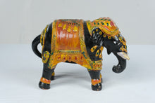 Load image into Gallery viewer, Hand Painted Indian Elephant Figurine Black Orange Yellow Ceremonial Decor 11 Inch
