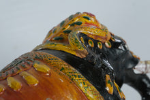 Load image into Gallery viewer, Hand Painted Indian Elephant Figurine Black Orange Yellow Ceremonial Decor 11 Inch
