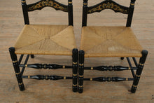 Load image into Gallery viewer, Pair of Black Hitchcock-Style Ladder-Back Chairs with Rush Seats
