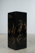 Load image into Gallery viewer, Vintage Asian Black Lacquer Pedestal Stand Gold Landscape Chinoiserie 30 Inch
