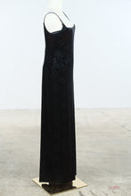 Load image into Gallery viewer, Shoulder By Shill Scott Black Velvet Floral Maxi Slip Dress Size 8
