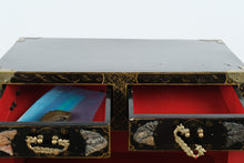 Load image into Gallery viewer, Chinese Black Lacquer Cabinet with Raised Figural Panels
